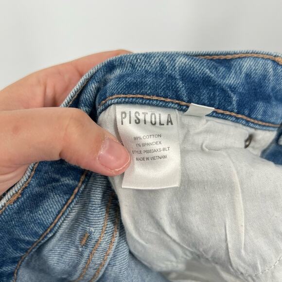 Pistola Charlie Straight Leg Jeans High Rise Busted Knees Distressed Button Fly - Picture 8 of 9